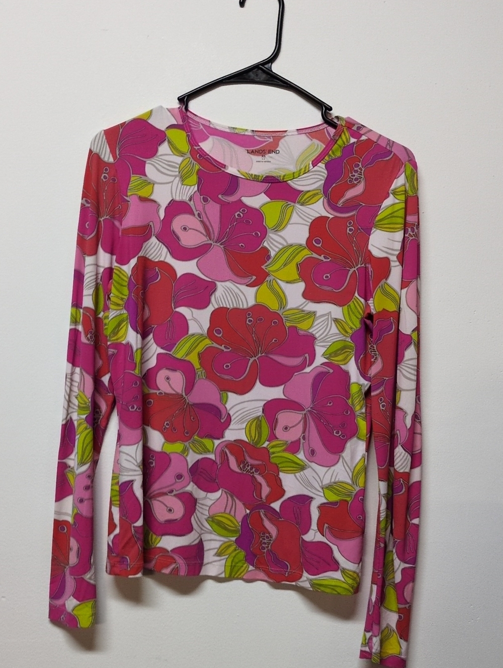 Lands' End Pink Floral Print Swim Tee Rash Guard, Size XS